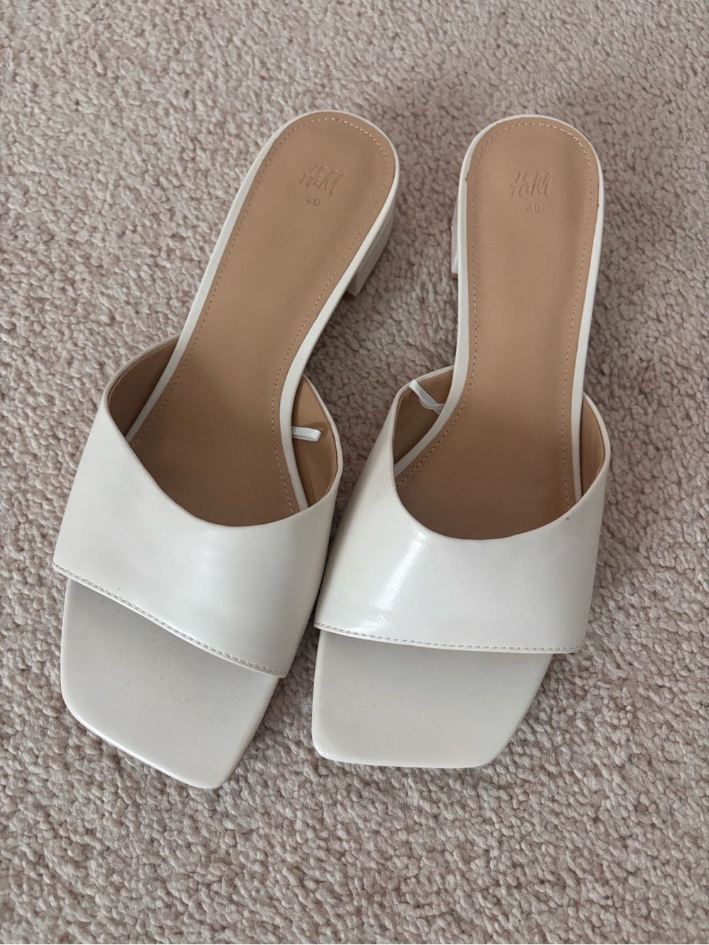 H&M Off-White Square Toe Slide Mules